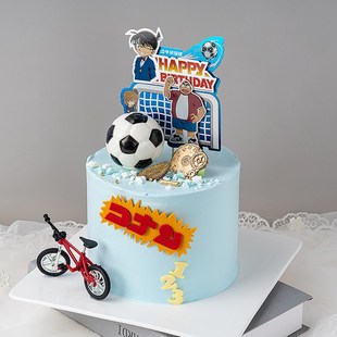 极速名侦探柯南主题蛋糕装 饰插牌足球自行车N摆件男孩儿童生日派