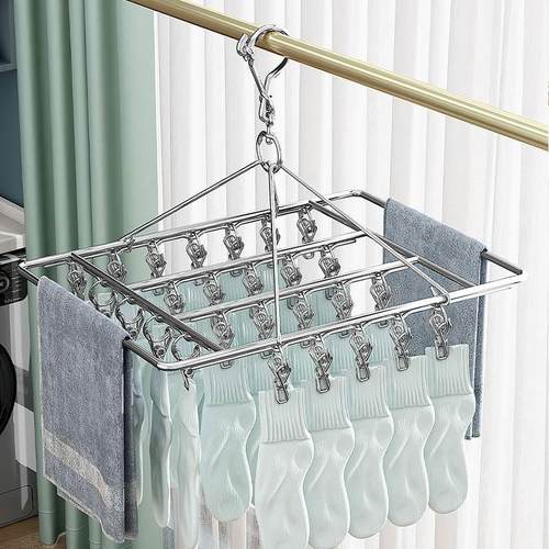极速不锈钢多夹子防风衣架实心加B粗家用袜夹晾衣架阳台晒内衣袜