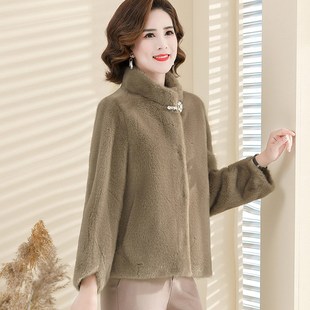 秋冬水貂 中老S年女装 极速中年妈妈冬装 洋气高贵皮毛一体大衣时尚