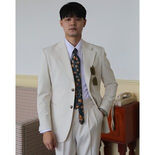 西服2件 复古老钱风休闲舒适修身 极速意式 那不勒斯杏色儒q雅绅士