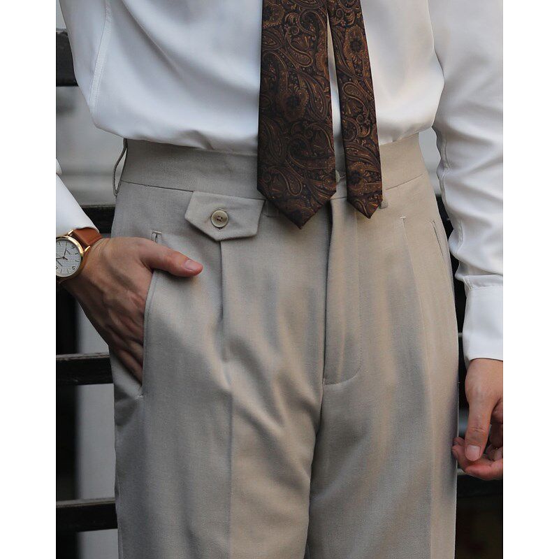 极速英伦复古中高腰直筒商u务休闲羊毛西装裤日常老钱风修身西裤