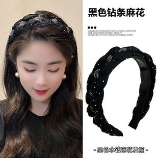 2025年新款 高颅顶黑色带齿发箍女镶钻宽边麻花辫百搭网红发饰头箍