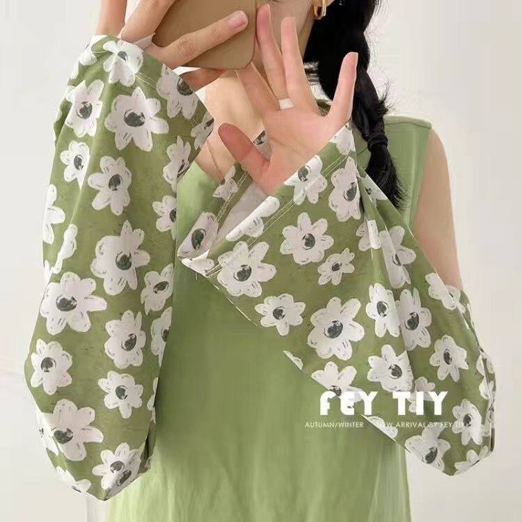 夏季新品 宽松喇叭袖冰丝防晒袖套女护臂套骑车开车加长手套冰袖