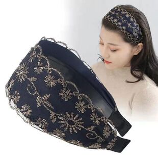 新款宽边洋气蕾丝发箍女外带气质百搭遮白发复古发卡带齿防滑发饰