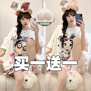 短袖 2026年新款 短裤 带胸垫甜美家居服可外穿套装 薄款 睡衣女夏季