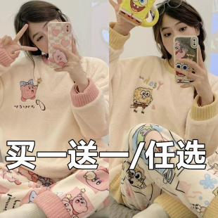 睡衣女珊瑚绒秋冬季加厚保暖韩版可爱宽松女士法兰绒家居服套装