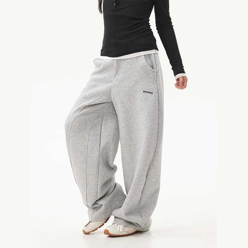 美式复古慵懒感弯刀休闲裤女原创百搭小众运动阔腿浅灰色镰刀卫裤