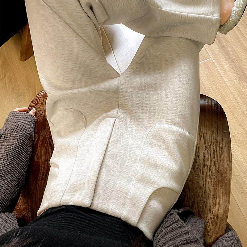 白色窄版阔腿裤女秋冬加绒高腰垂感羊毛呢高级感西装裤休闲直筒裤