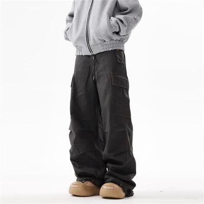 BTSG美式复古水洗做旧抽绳多口袋工装裤机能vibe宽松阔腿休闲裤潮