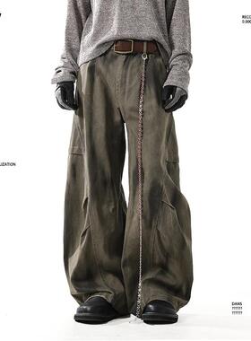 BLANKIN 美式复古vibe水洗做旧弯刀休闲裤子男潮牌宽松阔腿工装裤