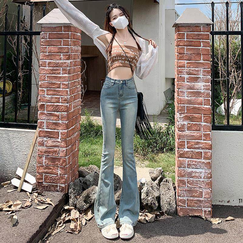 MNVZ微喇叭牛仔裤女春季新款韩版高腰显瘦修身弹力裤潮ins小个子