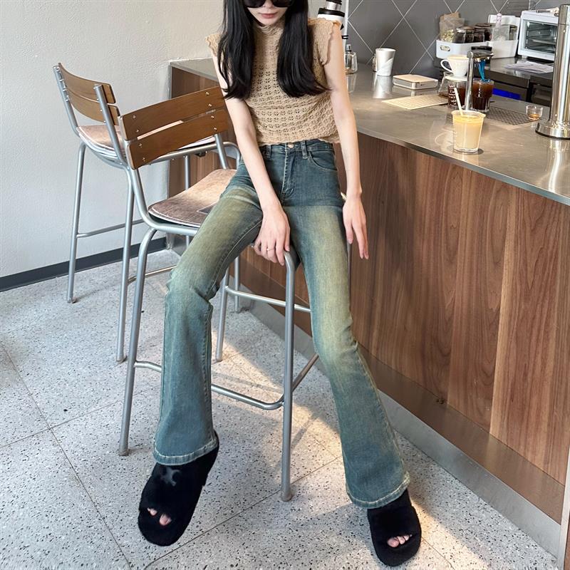 GOIDEN复古怀旧微喇牛仔裤女春秋高腰显瘦裤子新款修身弹力喇叭裤