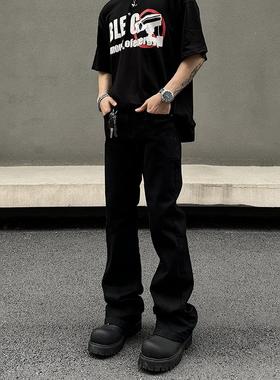 BLAEXIT高街弯刀黑牛517美式cleanfit直筒修身微喇黑色牛仔裤男潮