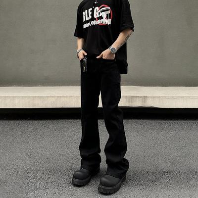 BLAEXIT高街弯刀黑牛517美式cleanfit直筒修身微喇黑色牛仔裤男潮