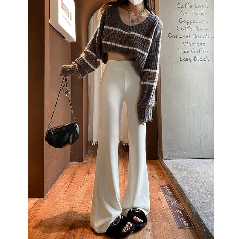 米色微喇叭裤女秋冬2024新款休闲高腰显瘦马蹄裤垂坠感薄绒微喇裤