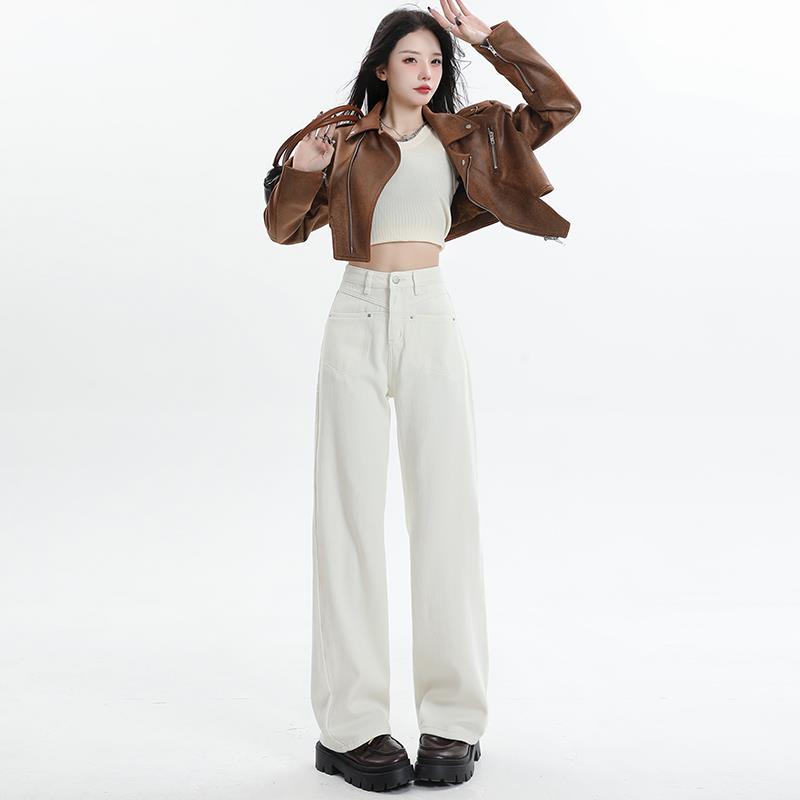 拾籍裤子女新款2024爆款直筒牛仔裤秋冬高腰宽松设计感阔腿拖地裤