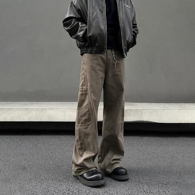 BLAEXIT美式高街美拉德棕色工装牛仔裤男直筒微喇clranfit裤子潮