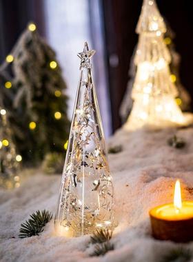 极速掬涵玻璃耶h诞树桌面摆件装饰灯闪亮发光小夜灯商场橱窗场景