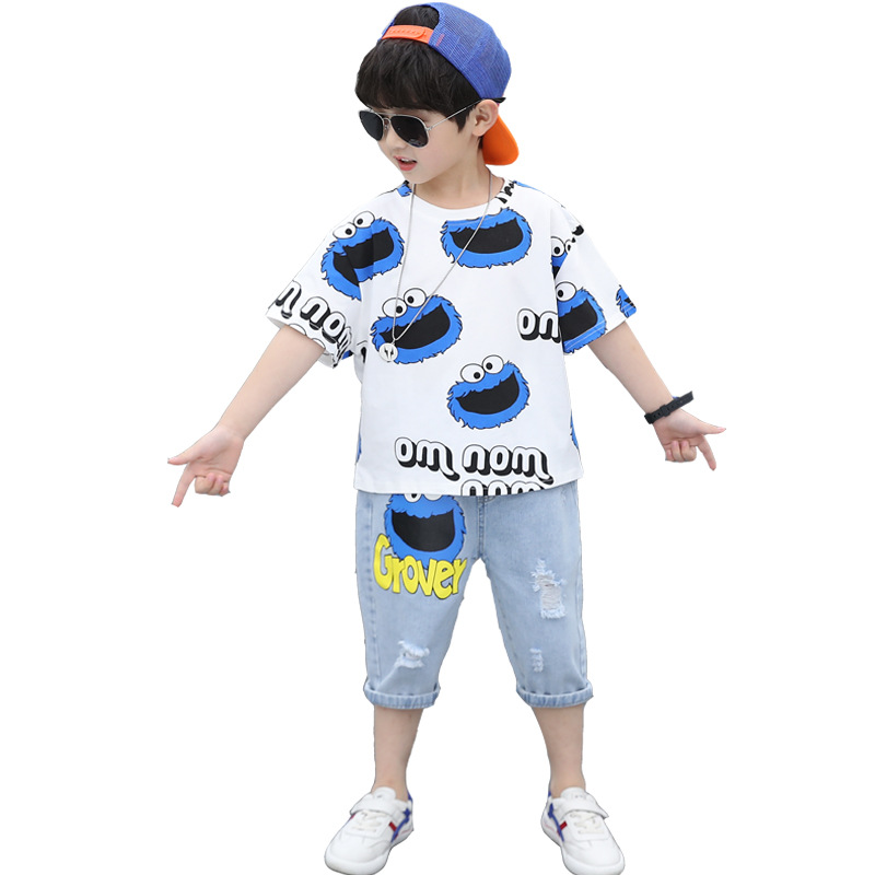 极速男童夏装套装k2022新款卡通洋派中大童男孩韩版短袖上衣牛仔
