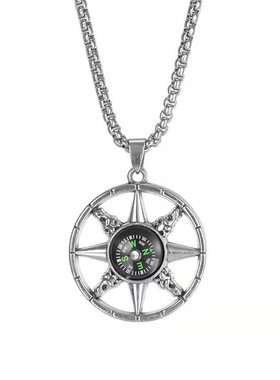 极速European and N Retro Compass TiFtanium Steel Necklace Me