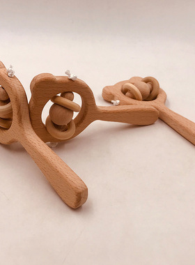极速Woobden Rattle Beech Bear Hand Teething Wooden Ring Baby