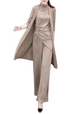 极速3Pcs/Set Casual Women Suit Solid Color Knit Side Ba.ndag