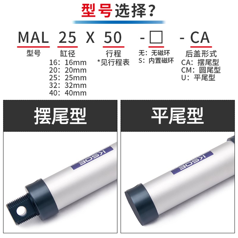 铝合金迷你气缸MAL16*20*25*32*40x25/50/75/100/125/150/17.5/20