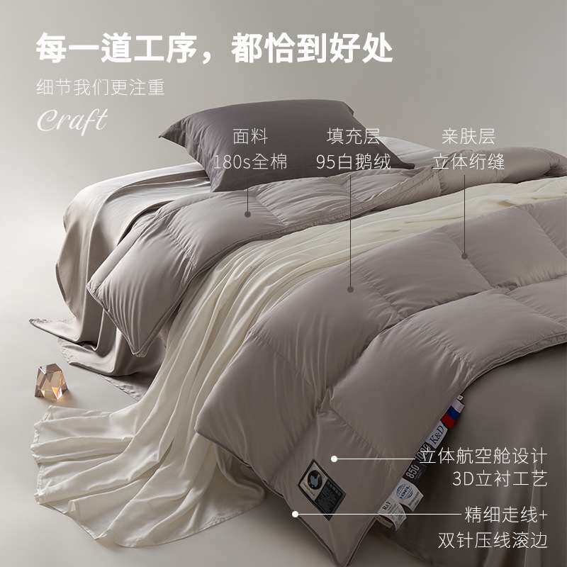 高端95%白鹅绒羽绒被优质吊吊绒被芯子全棉加厚鹅绒被子