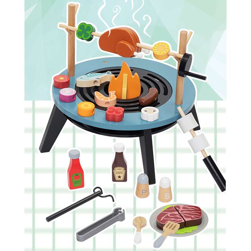 儿童木质仿真过家家厨房玩具户外围炉烧烤架BBQ野炊露营游戏