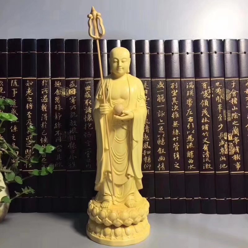 批发 黄杨木雕立莲花地藏王家居木雕摆件雕刻木质工艺品摆件