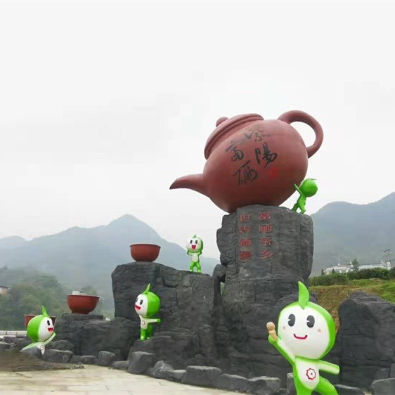 不锈钢茶壶互动喊泉喷泉雕塑