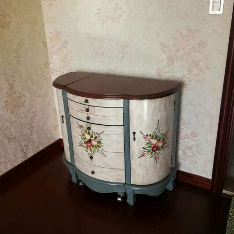 工厂美式翻盖折叠卧室实木梳妆台化妆桌复古做旧田园彩绘整装