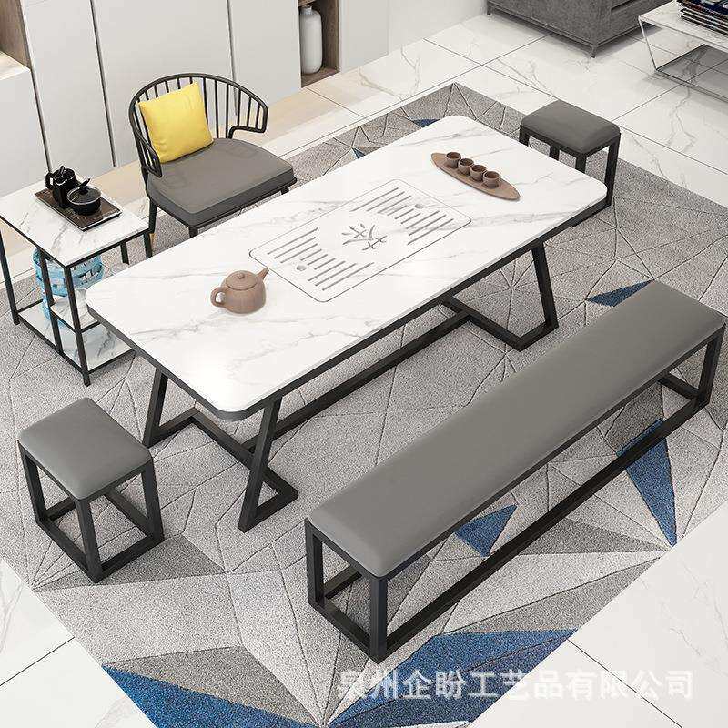 现代简约岩板茶桌家用客厅阳台会客泡茶茶台办公室喝茶桌椅组合