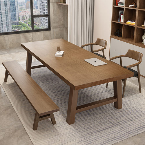 客厅实木大书桌家用简约现代双人学习桌工作台写字办公桌长条桌子