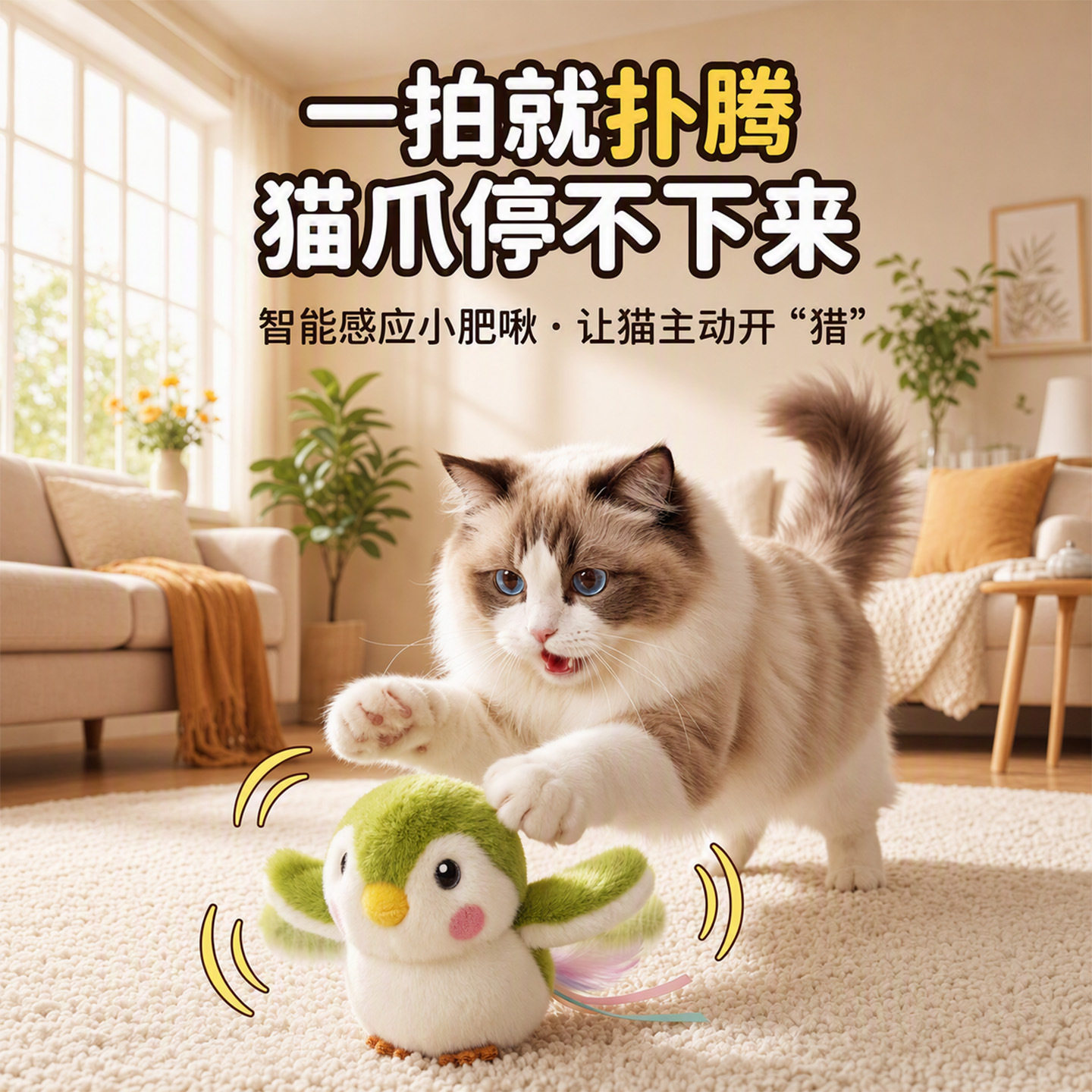 宠物猫玩具萌羽小鸟电动玩具震动逗猫棒仿真鸟发声消耗精力猫玩具