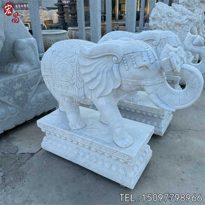 汉白玉吉祥如意象1.2米高石雕大象 一对别墅门口石材石头看门摆件
