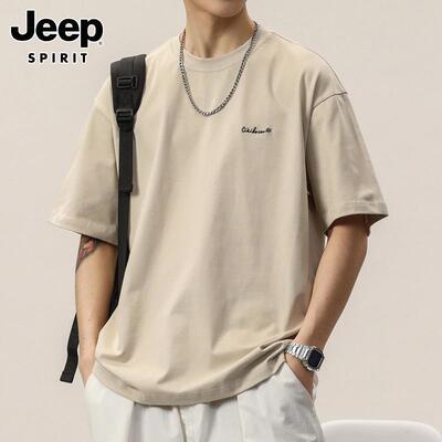 JEEP SPIRIT短袖t恤男士夏季美式宽松休闲上衣潮牌圆领复古体恤男