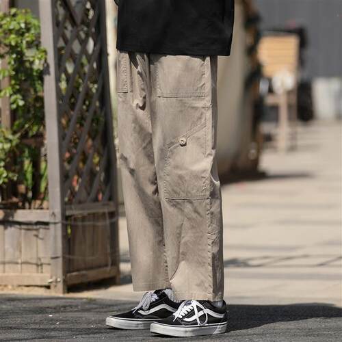 嘿马七作日系复古夏季男士微皱超细骑兵斜肌理休闲裤潮牌九分裤子