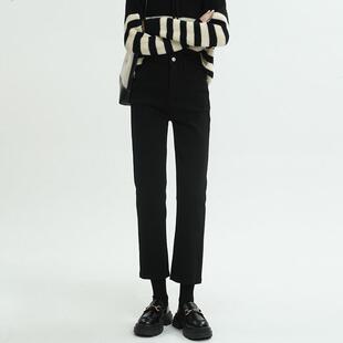 黑色高腰直筒牛仔裤女窄版小个子女拖地裤子加绒烟管裤女2025新款