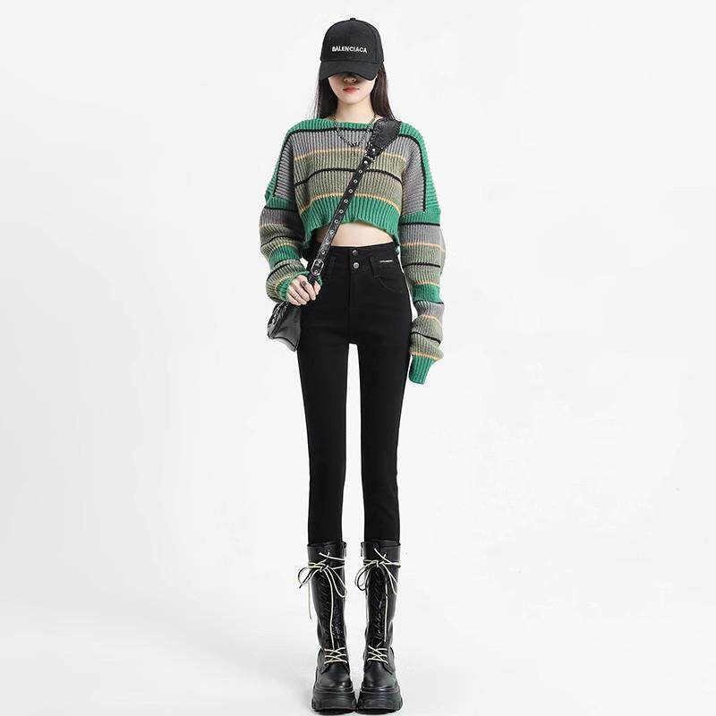 VWU高弹紧身小脚牛仔裤女2024秋冬款高腰弹力显瘦修身九分铅笔裤