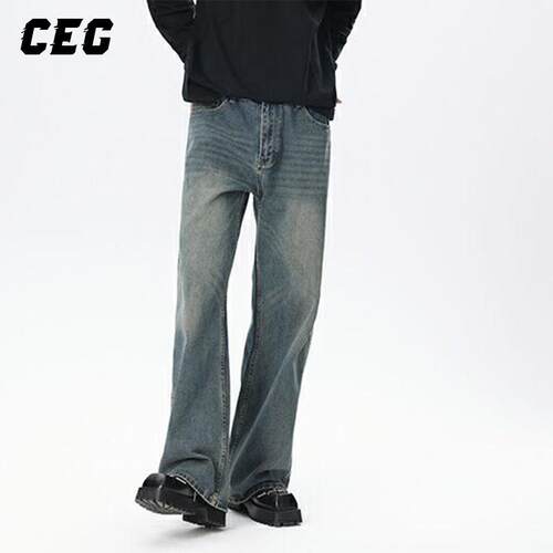 CEG  复古美式做旧直筒牛仔裤男街头宽松潮流水洗百搭长裤