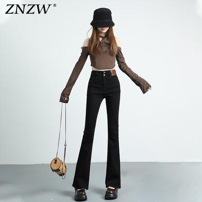 ZNZW黑色微喇牛仔裤女2025春季新款高腰显瘦马蹄裤弹力长喇叭裤子