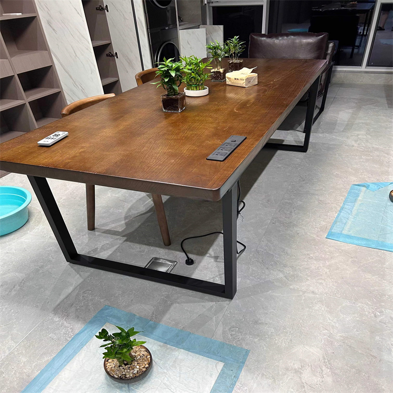 定制松木榆木办公桌实木餐桌面大板原木吧台板一字隔板置物架定做