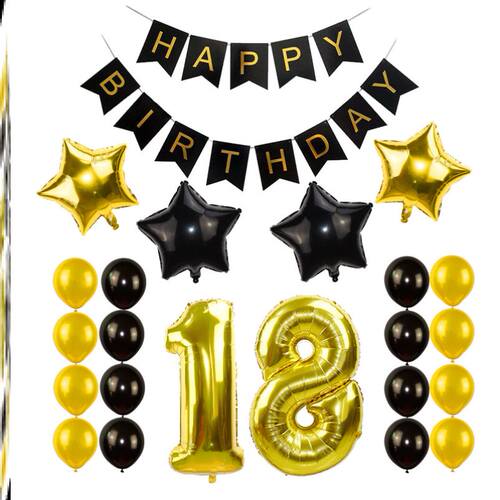 新品High qualityBlapck Gold Happy Birthday Banner Balloons