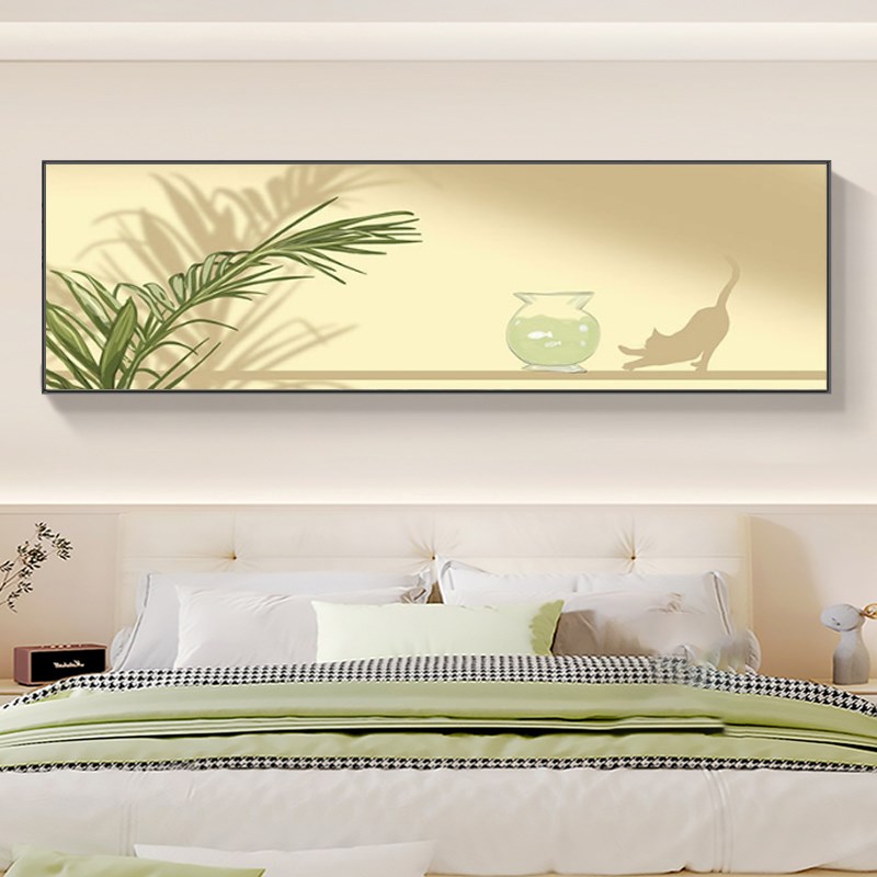 极速小清新卧g室床头装饰画温馨猫咪树叶现代风挂画客厅沙发背景图片