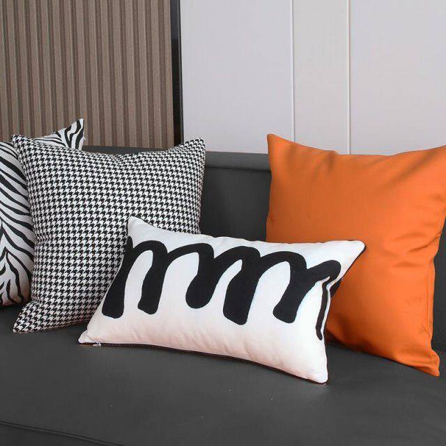 极速现代轻奢橙色沙发抱枕靠垫套w不含芯45x45x50客厅千鸟格样板