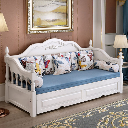 极速简约欧式两折叠实木沙发床z可折叠小户型两用多功能双人推拉