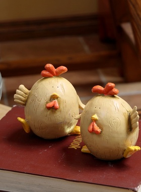 极速创意卡通可爱胖胖情侣鸡多多仿真木纹复古树脂橱窗.家居装饰