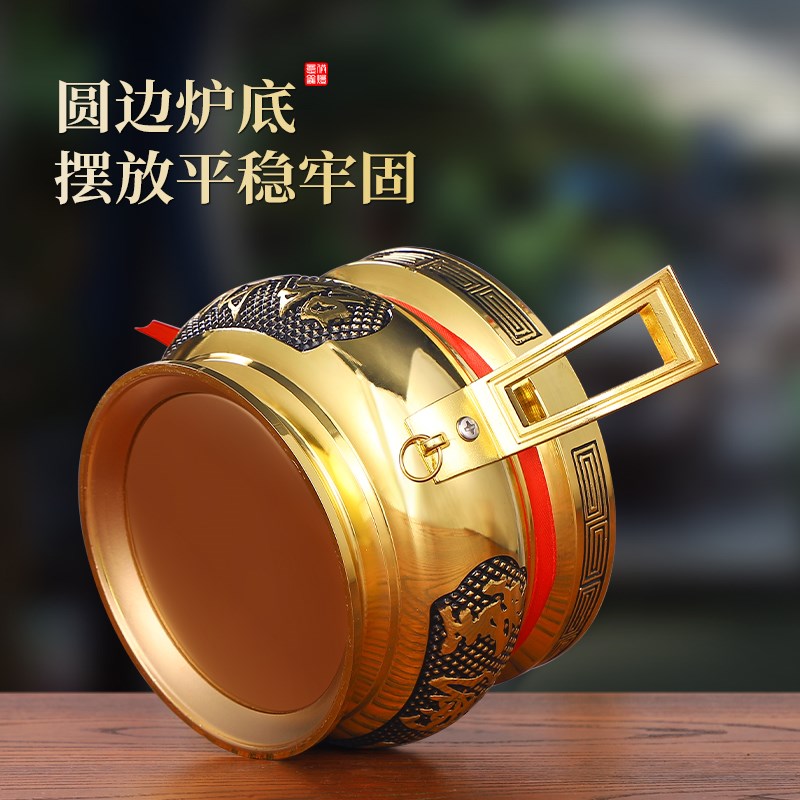 双耳香炉纯黄铜合金上香家用室内香薰烧线香S的插供奉财神爷炉