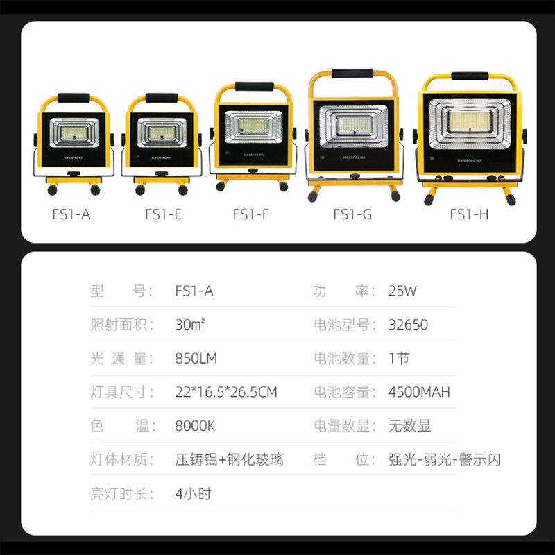 极速神火可携式手提充电式投光灯户外工地工矿灯应急大Y功率照明L